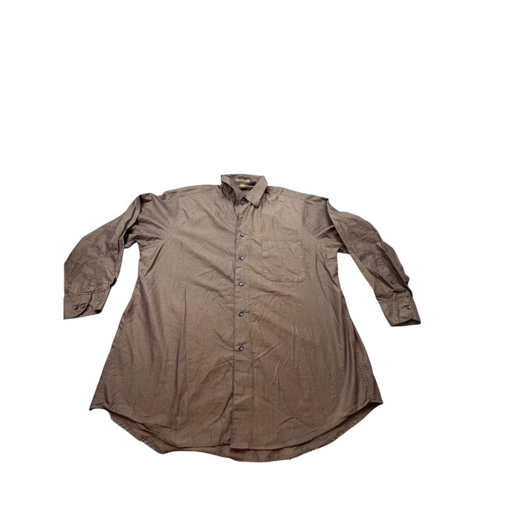 Milano Uomo Mens Large 17 32/33 Brown Long Sleeve Button-Up Dress Shirt